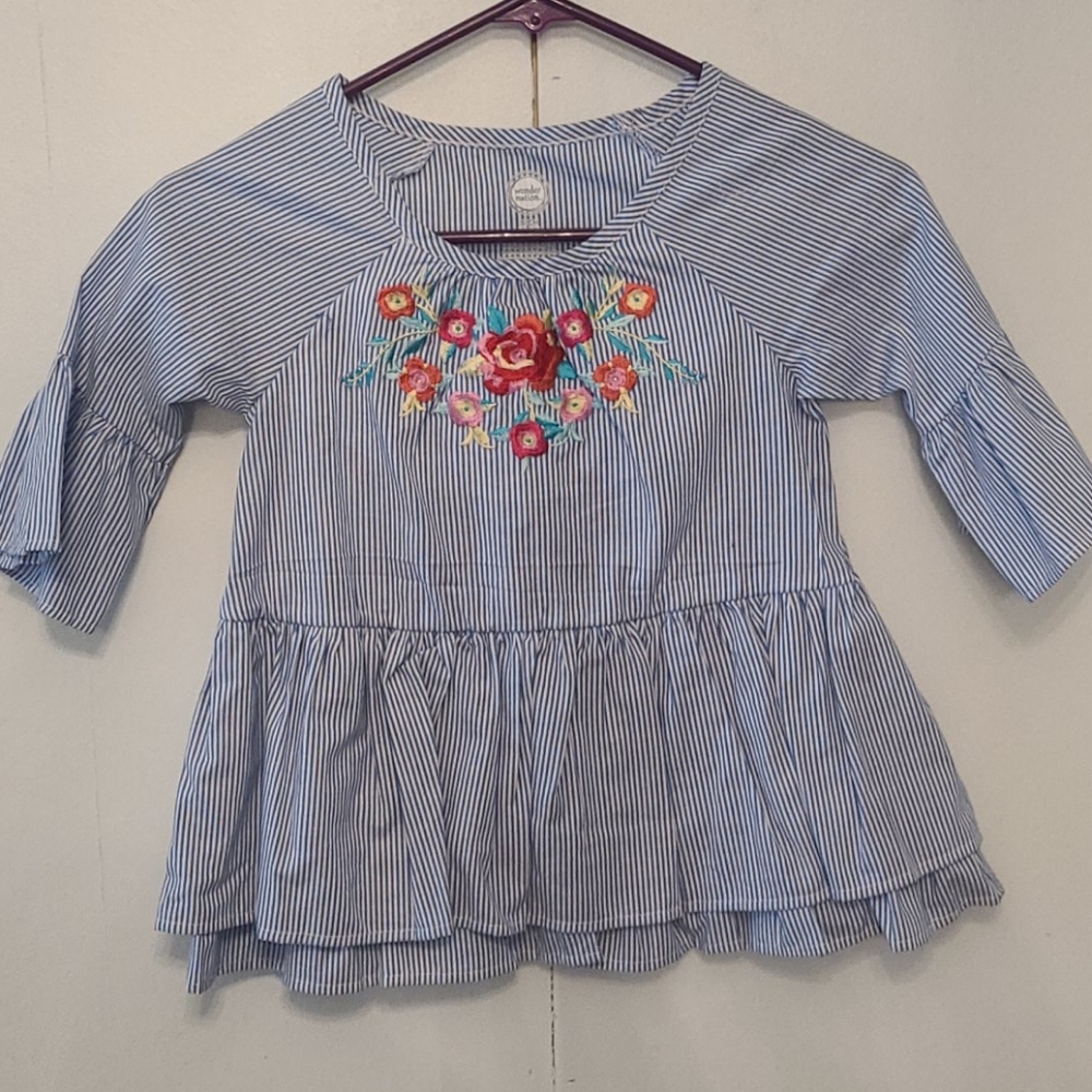 Striped blue flower embroidery